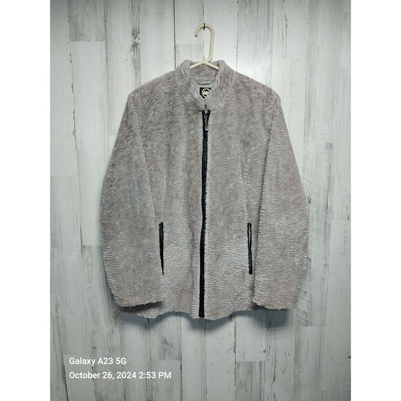 Ameri Mode Women's Large Gray Textured Faux Fur Jacket - Picture 1 of 8